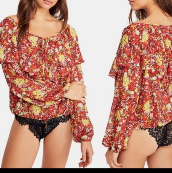Free People intimately floral Orange body suit Say it to me boho S P - Picture 2 of 11